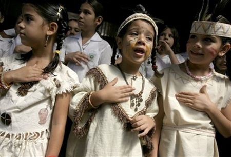 Children In Costumes To Mark Columbus Day